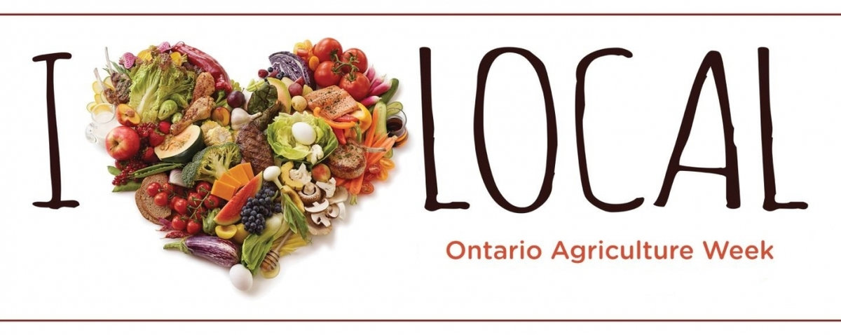 A variety of foods produced in Ontario forming a heart for Ontario Agriculture Week
